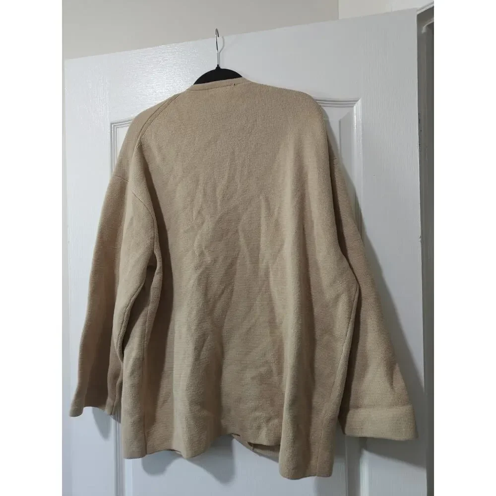 J. Crew Tan Cotton Long V-Neck XL Sweater Blazer Gold Buttons Oversize NWT Luxe
